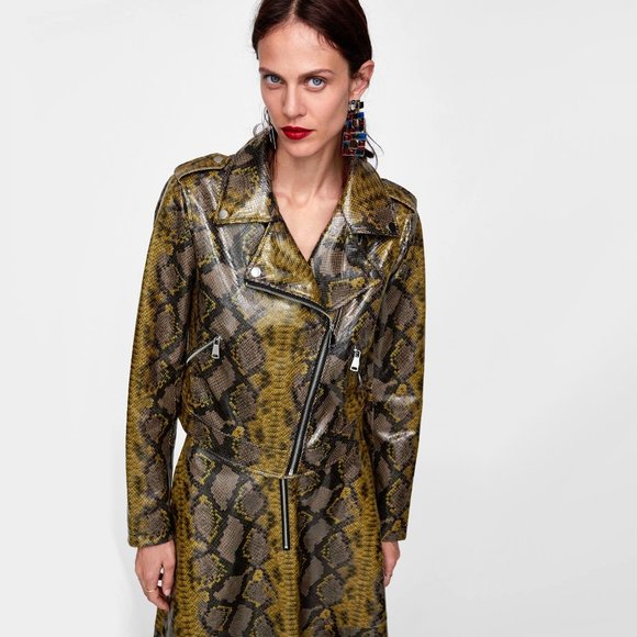 NWT Zara faux leather python snake biker jacket - Picture 2 of 9